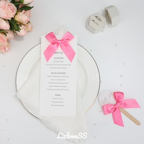 Self Adhesive Hot Pink Satin Ribbon Bows for Crafts 3" (50 Pack) - color: Hot Pink