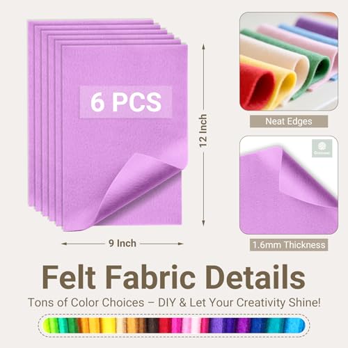 Amethyst Soft Felt Sheets for Crafts, 9" x 12", 1.6mm Thick, 6 Pcs - color: Amethyst