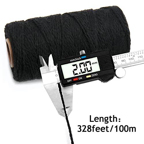 Anvin 984 Feet Cotton Jute Twine Pack - Natural, Black (Pack of 3, 10 Ply, 2mm Thick) for Bakers, Butchers, Arts & Crafts, Gardening - color: Black