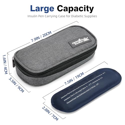 apollo walker Insulin Cooler Travel Case Diabetic Medication with Ice Packs and Insulation Liner insulin cooler travel case tsa approved - color: Gray, size: Small