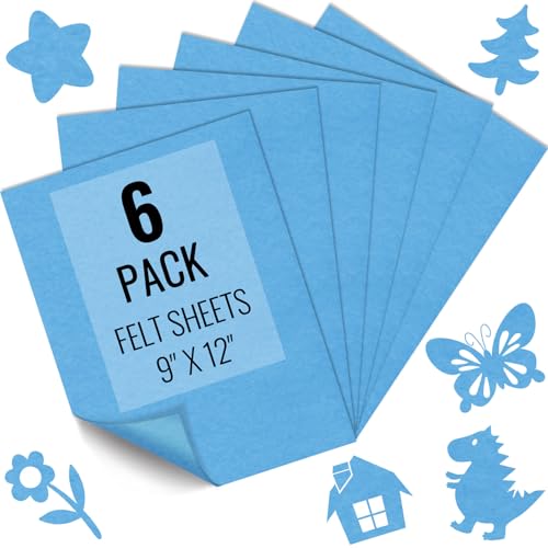 IONTACH 9" X 12" Soft Felt Sheets 1.6mm Thick (6 Packs, Sky Blue) - color: Sky Blue