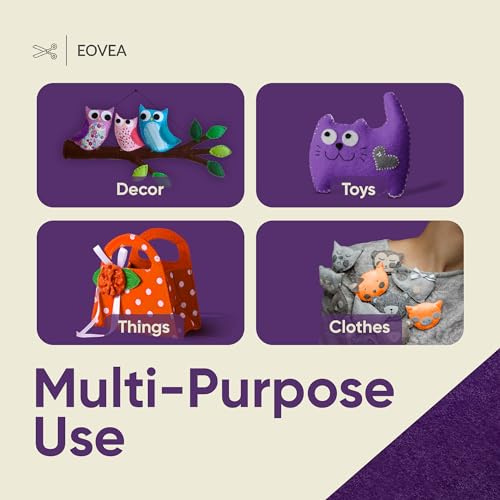 EOVEA - Acrylic Felt Fabric by The Yard - Soft and Durable 72" Wide & 1.6mm Thick Felt Sheets for DIY Crafts, Sewing, Upholstery, Cushion, Padding, Costumes(Purple, 1 Yard) - color: Purple, size: 1 Yard
