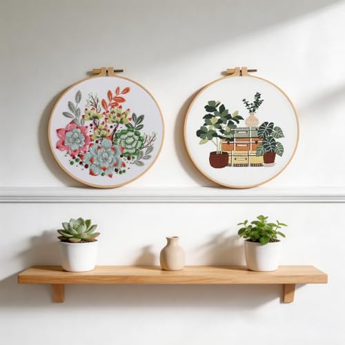 spicssa Embroidery Kit for Beginners, Hand Needlepoint Kits for Adults with Pre-Stamped Patterns, 7.8-Inch Hoop, Threads & Needles, Step by Step Instructions - color: Succulent