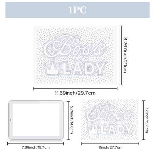 1 Pc Boss Lady Rhinestone Iron on Hotfix Transfer Decal, Bling DIY Patch Clothing Repair Applique T-Shirt Vest Shoes Hat Jacket Decor Clothing DIY Accessories - style: Boss Lady