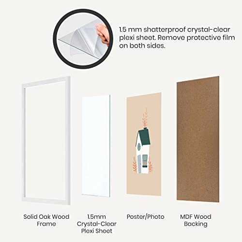 Opposite Wall - 8x8 in - White Solid Oak Wood Picture Frame - Lightweight, Versatile & Shatterproof - Wall Hanging Poster or Photo Frame - Wall Decor for Office, Gallery & Home - color: White, size: 8x8 in