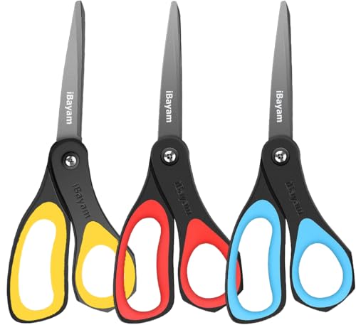 iBayam 8.5" All Purpose Nonstick Scissors, Titanium Scissors for Kids Craft - color: Yellow, Blue, Red, size: 3-Pack
