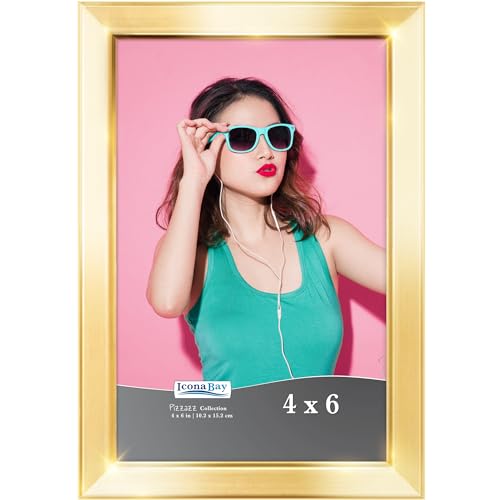 Icona Bay 4x6 Picture Frame, Gold Solid Wood Scandinavian Style Frame for Photo, Pizzazz Collection - color: Gold, size: 4x6