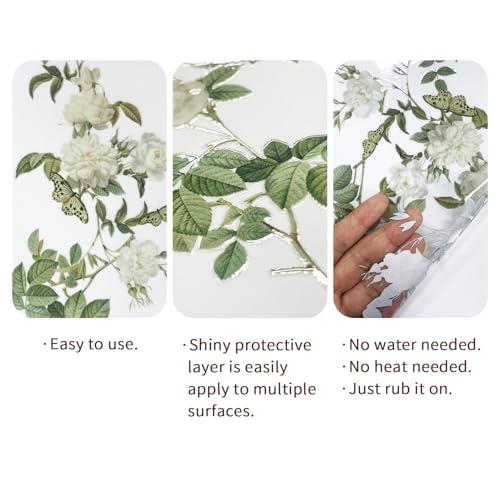 Floral Vintage Rub on Transfer for Furniture Large Flower UV DTF Transfer Sticker for Wood Glass Home Decor, Spring White Rose - style: Spring White Rose