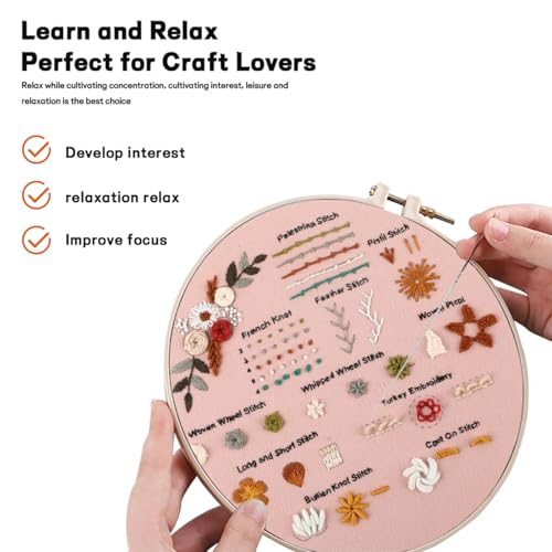 JOINRUN Beginner Embroidery Kit for Adults, 3 Pack with Video Tutorial - color: Fox
