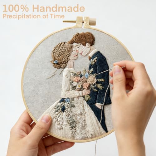 HCANPER Sweet Couple Embroidery Starter Kit, Valentine's Day Gifts，DIY Needle Punch Kit, Punch Needle Kits for Beginners,Include Pre-Printed Fabric,Tools,Embroidery Hoop,Threads. (Four) - color: Four