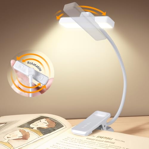 VAVOFO 24 LEDs Rotatable Book Light, Rechargeable Clip Reading Lamp, White - color: White