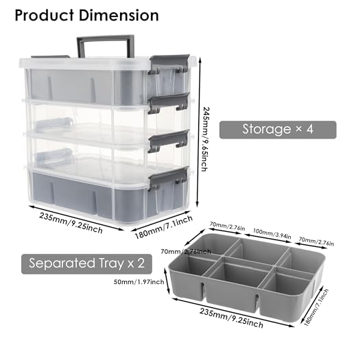 CraftGenes Craft Organizers and Storage, 4-Tier 10 Qt Box, 2 Trays, Grey - color: Grey