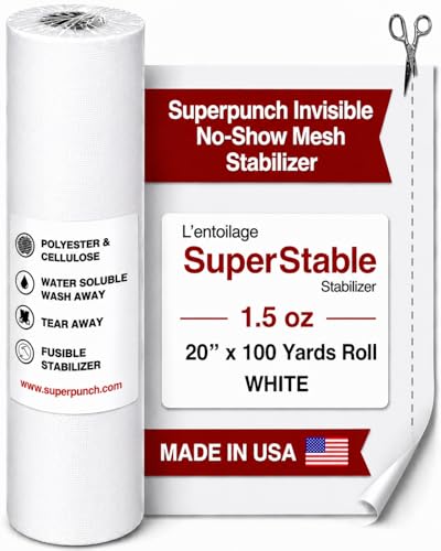 Superpunch No Show Mesh Stabilizer, 1.5 oz, White, 20 in x 100 yd - color: White, size: 20 inch x 100 yard roll