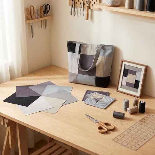 Gray Solid Cotton Fabric Charm Pack 5" x 5" Precut Quilt Squares, 42 Pcs (7 Shades x 6 Each), Neutral Quilting Fabric for Patchwork Sewing Crafts - color: Gray, size: 5 inch x 5 inch