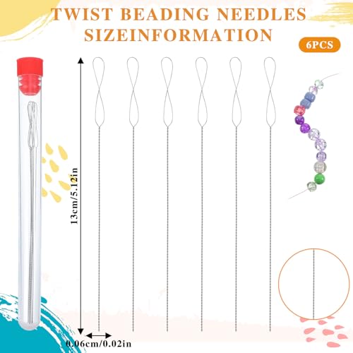 Ouligay 6 Pcs Beading Needles for Jewelry Making, Twist Bead Threader, Big Eye Bead Needle, Beading Supplies Tool for Beaded Bracelets, Necklaces, DIY Handmade