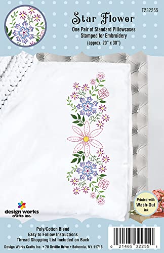 Star Flowers Stamped for Embroidery Pillowcases - Set of 2