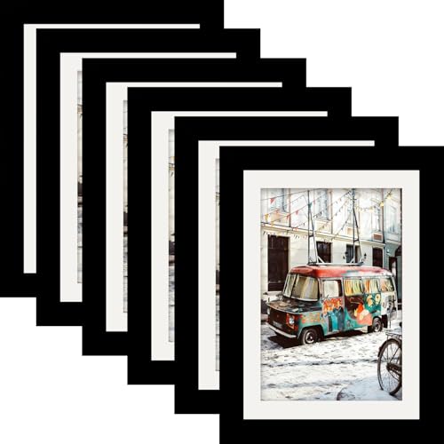 WUTL 5x7 Picture Frames Solid Wood 4x6 Photo Frame with Mat Black 6 Pack - color: Black, size: 5x7