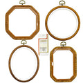 4 Sizes Imitated Wood Multiple Shapes Embroidery Hoop Set Plastic Circle Cross Stitch Hoop Rings for DIY Craft Sewing, Small Faux Wooden Embroidery Hoop Including 16pcs Gold Eye Sewing Needles - style: 4 Sizes Shape Imitated Wood