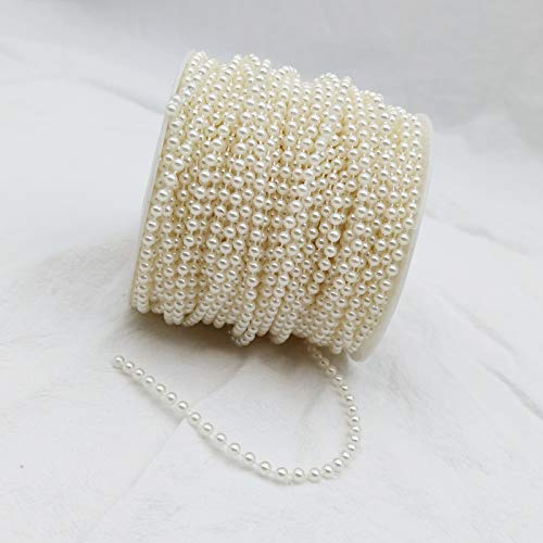 4MM Beaded Trim Ivory Crafts Faux Pearl Beads Garland Roll Strand 131FT - color: Ivory, size: 4mm
