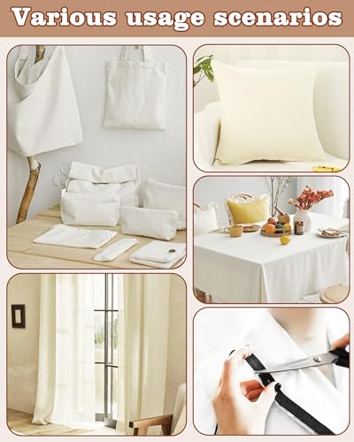 FIVEIZERO 100% Cotton Muslin Fabric by The Yard,59in x 3yd White Bleached Cotton Muslin Cloths–Medium Weight Beige Calico Fabric for Sewing,Quilting,Embroidery,Crafts & Apparel Projects - color: White, size: 3 yards pre cut