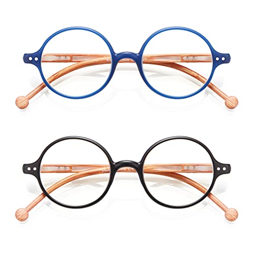 Round Reading Glasses for Women Men Blue Light Blocking Circular Readers Unisex Ultra Lightweight Circle Eyeglasses - color: Matte Blue+matte Black