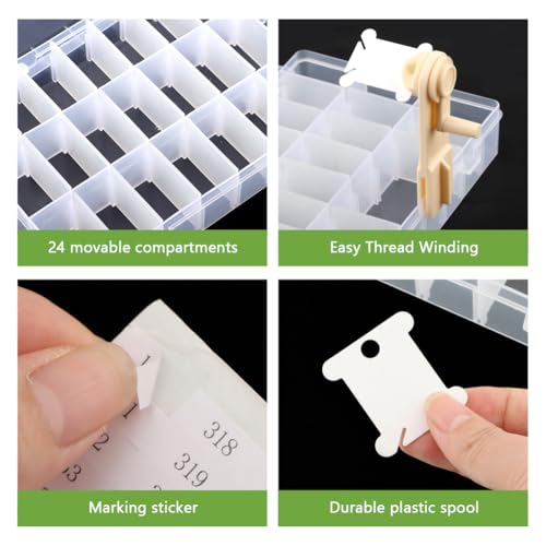 Embroidery Floss Organizer,Cross Stitch Thread Storage Box Tool,w/Bobbins Winder,1 Removable 24 Grids Clear Bead Organizer Case,100 Floss Bobbins,1 Numbered Sticker,for Craft DIY