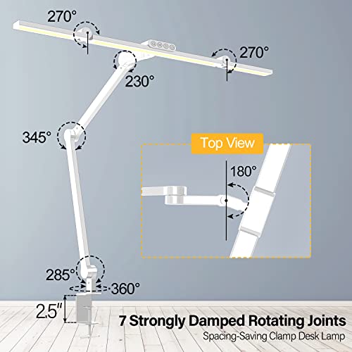 Micomlan Led Desk Lamp for Home Office, White Architect Desk Lamp with Clamp for Crafting, 24W Bright Rotatable Led Table Light Stepless Dimming Tempering Wide Computer Light with Atmosphere Lighting - color: White