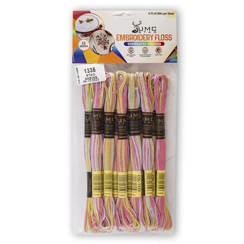 Pack of 12 Premium Embroidery Thread | 100% Egyptian Cotton Premium Skeins | Cross Stitch Embroidery Floss | Oeko TEX Certified | Ideal for Arts & Crafts (Pastel Rainbow Variegated 1335) - color: Pastel Rainbow Variegated 1335