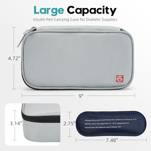 ALLCAMP Insulin Travel Cooler Case, Large Capacity, 4 Ice Packs, Light Gray - color: Light Gray