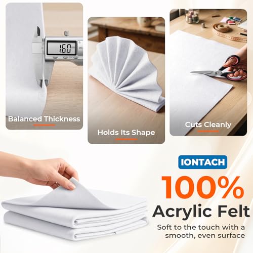IONTACH 18" X 18" Soft Felt Sheets 1.6mm Thick (2 Packs, White) - color: White