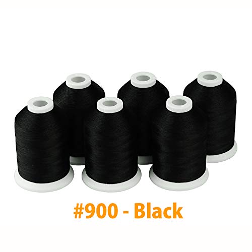 Simthread 6 Black 1000M(1100Y) Polyester Machine Embroidery Threads for Brother Babylock Janome Singer Pfaff Husqvarna Bernina Embroidery and Sewing Machines - color: Black