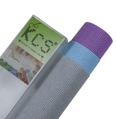 KCS 3 pc of 15" x 18"(38cmx45cm) 16 Count Cross Stitch Cotton Aida Cloth Needlework Rolled Fabric Box,16CT,Light Grey+Light Blue+Lavender - color: Light Grey+light Blue+lavender, size: 16CT