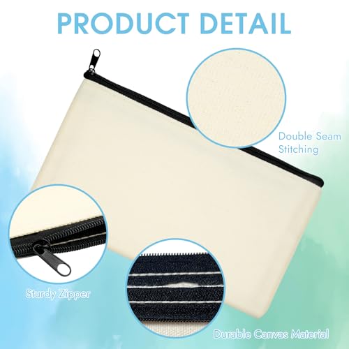 12 Pack Blank Canvas Pencil Pouches Bulk, Sublimation Zipper Bags for DIY
