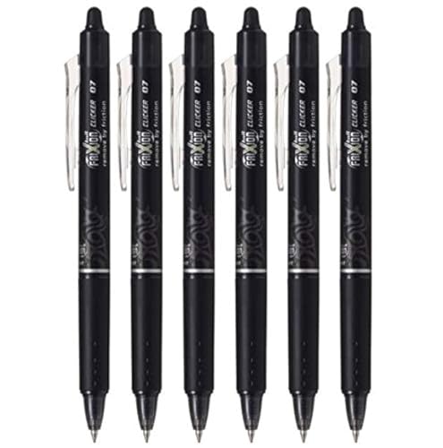 Pilot FriXion Ball Clicker Retractable Erasable Gel Pen, Fine Point, 0.7mm, Black Ink, 6 Count
