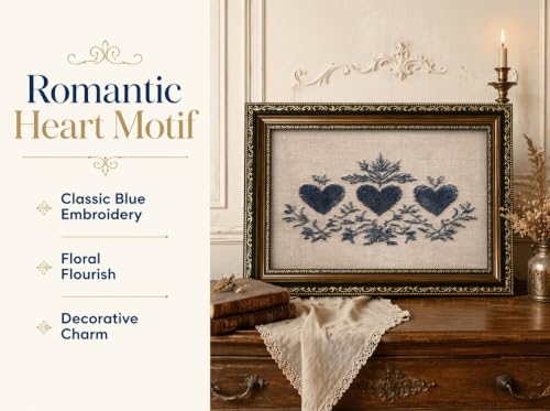 PZBPIUY Ornate Gold Framed Wall Art,Vintage Navy Blue Hearts Canvas Prints - color: Blue Heart, size: 11"L x 9"W