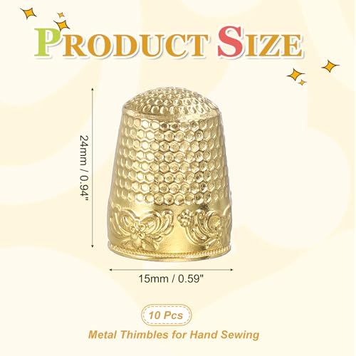 PATIKIL Sewing Thimble 10Pcs Metal Thimbles Hand Sewing Finger Craft Gold - color: Gold