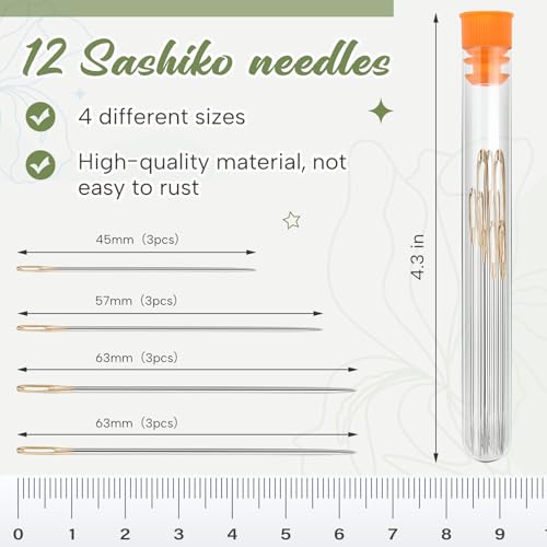 Zeyune 12 Pcs Sashiko Thread Kit with Needles, Green, 100% Cotton 20m Each - color: Green