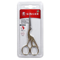 SINGER 4 Inch Forged Embroidery Scissors with Curved Tip for Sewing, Cross-Stiching, Crafts, & More (Gold Stork Design, 1-Pack)