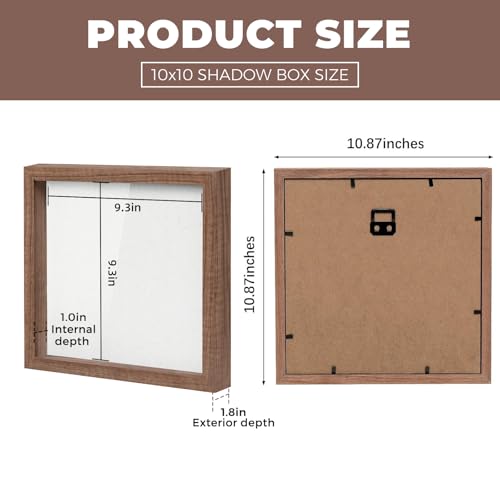 Muzilife 10x10 Shadow Box Wood Picture Frame, Tempered Glass, Brown - color: Brown, size: 10x10