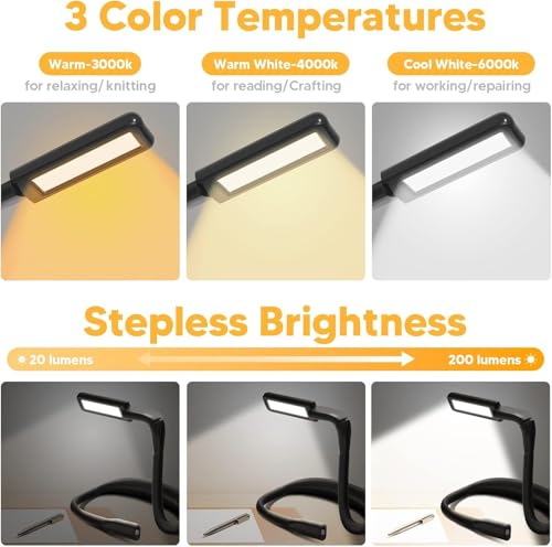 Neck Reading Light with Storage Case, 3 Colors Dimmable Book Light - color: Black + White