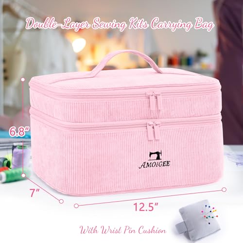 Double-Layer Sewing Organizer Bag with Pin Cushion for Sewing Supplies - color: Pink - Cpirpmu, size: Style A - Courony