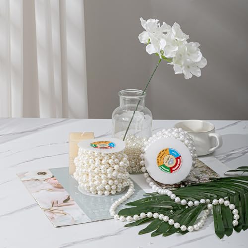 10mm Pearl Strands,9 Yds of Lvory Fake Beads Garland Spool Roll with Stringed Pearls for Crafting,Wedding Party,Christmas Tree Decoration. - color: Ivory, size: 10 mm