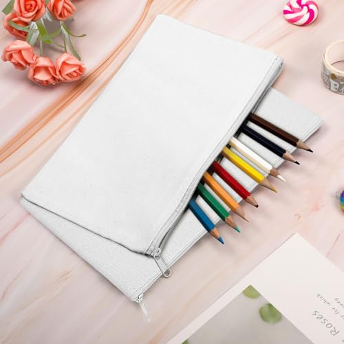 Shappy 40 Pieces Canvas Pouch Zipper Pen Makeup Cosmetic Bag, Pure White - color: Pure White