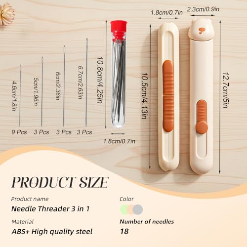 Runsgo The Set Includes 1* 3 In 1 Automatic Needle Threaders Seam Ripper With Needle Storage And 2 Needles,1* 2 In 1 Needle Threaders Seam Ripper,18*Needles (67Mm*3, 60Mm*3, 50Mm*3, 46Mm*9) (Yellow)