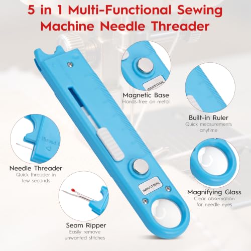 Sewing Machine Needle Threader, 5 in 1 Automatic Quick Threading Tool, Multifunctional Stitch Insertion Seam Guide with Seam Rippers for Quilting Alterations Tailoring(2 Pack,Red/Blue) - color: Red/Blue