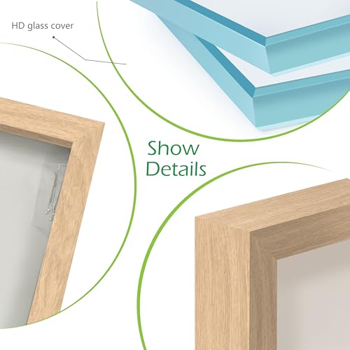 FrameWorks 8” x 8” Natural Oak Wooden Shadow Box Frame – Display Case with Soft Felt Back, Memory Box with Tempered Glass, Display Box with Elegant White Ball Push Pins, Wooden Flower Box - color: Natural Oak, size: 8"x8"