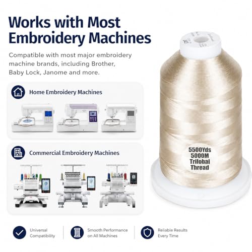 Simthread 5500Yds/5000M 40WT Trilobal Polyester Embroidery Thread Beige 843 - color: Beige-843