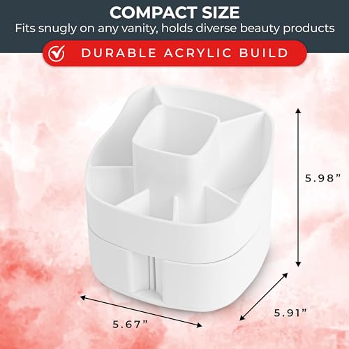 Masirs Small 360 Rotating Makeup Organizer, 5 Compartments, Square White - color: Square White