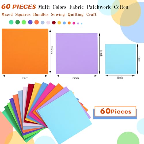 Buryeah 60 Pcs Cotton Fabric Squares for Quilting Sewing, 4 x 4 Inch - size: 4 x 4 Inch