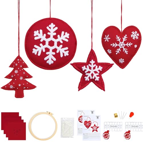 【Full-length Video Tutorial】2026 New Embroidery Christmas Ornament Kits for Beginners Adults, DIY Heart Shaped Hand Embroidered Christmas Ornament/Ornament Kit, Cross Stitch Christmas Ornaments Kits